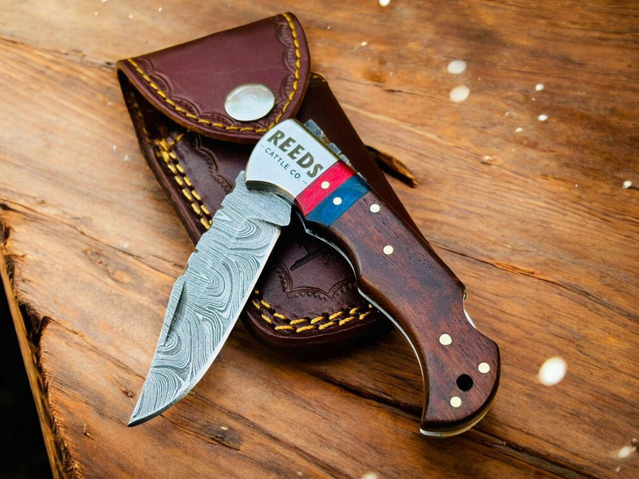 3-Inches Pocket Knife – Damascus Folding Blade with Pakka Wood Handle product photo