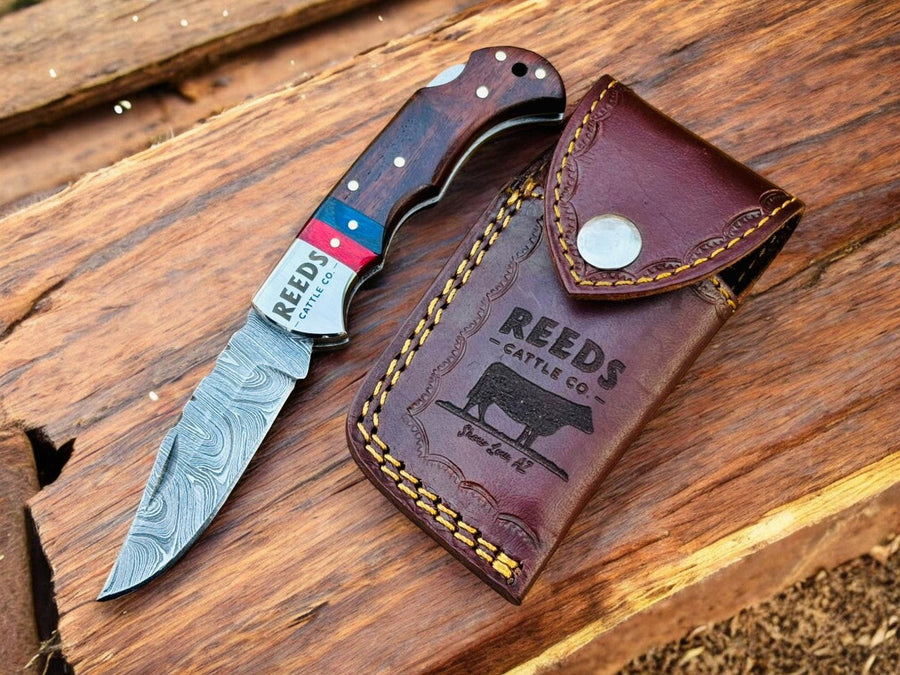 3-Inches Pocket Knife – Damascus Folding Blade with Pakka Wood Handle product photo