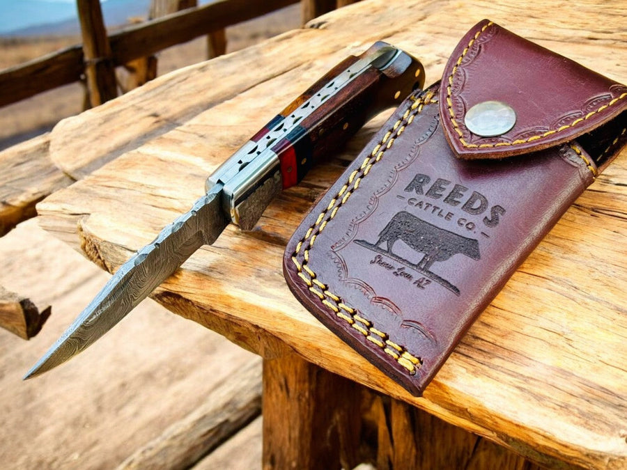 3-Inches Pocket Knife – Damascus Folding Blade with Pakka Wood Handle product photo