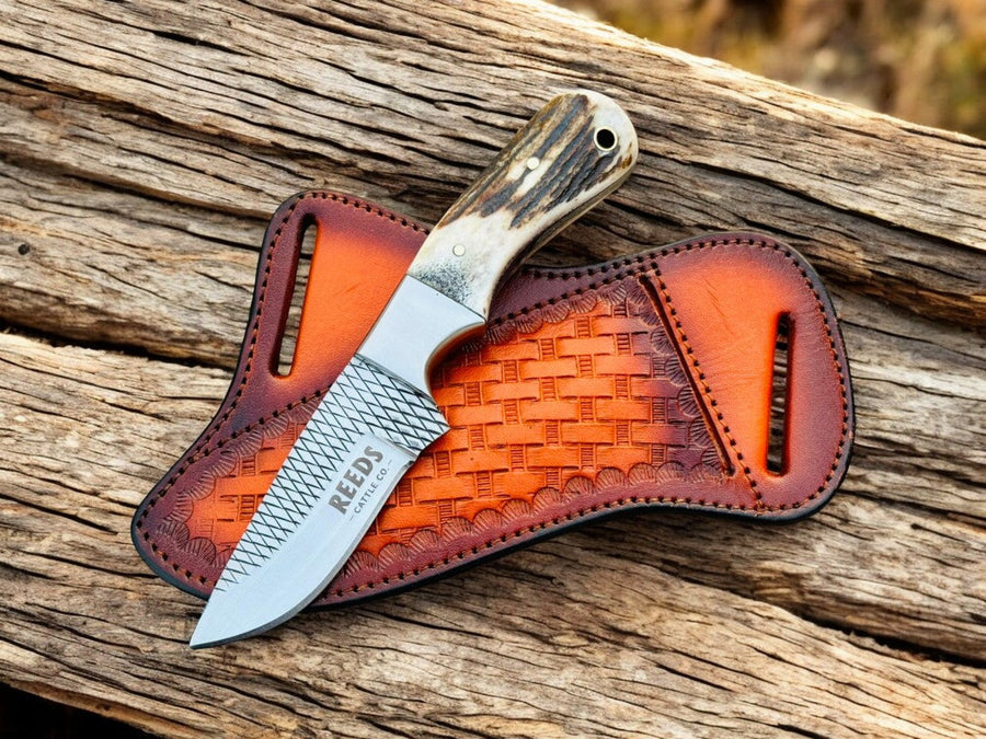 Rasp Steel Cowboy Knife – 3.4" Blade, Antler Horn product photo