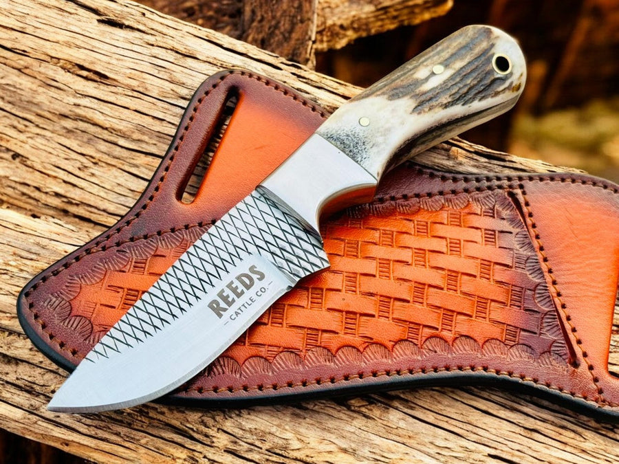 Rasp Steel Cowboy Knife – 3.4" Blade, Antler Horn product photo