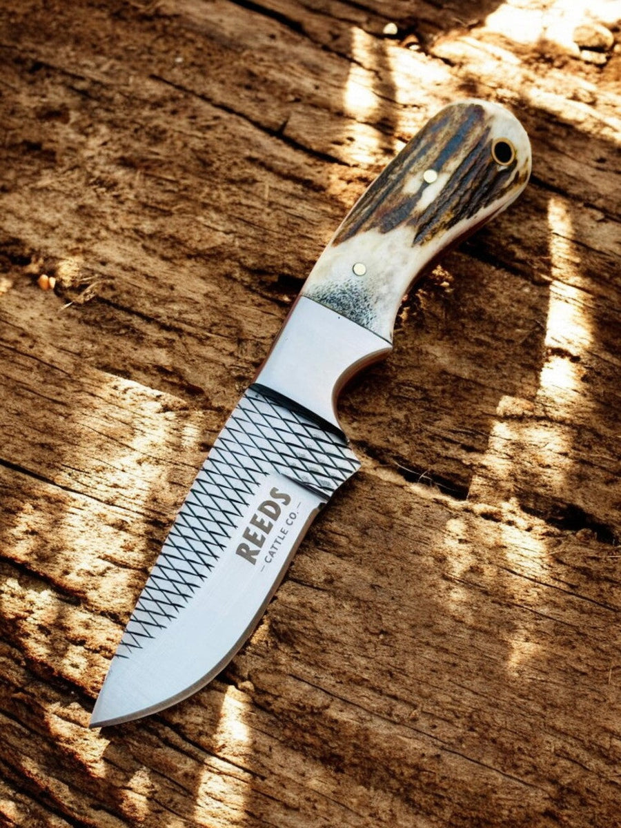 Rasp Steel Cowboy Knife – 3.4" Blade, Antler Horn product photo