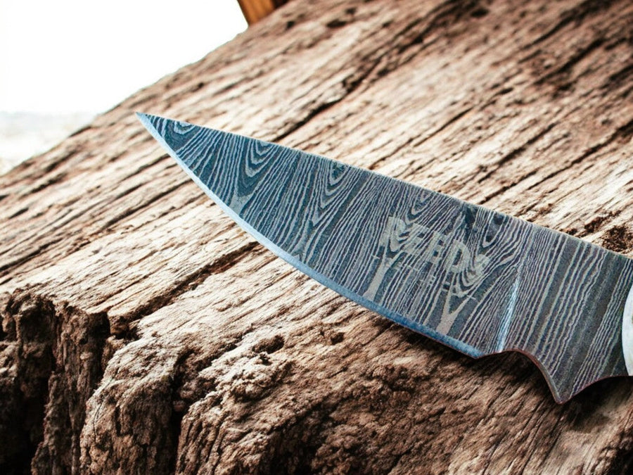 Damascus Cowboy Knife – 3.5" Blade, Antler Horn product photo