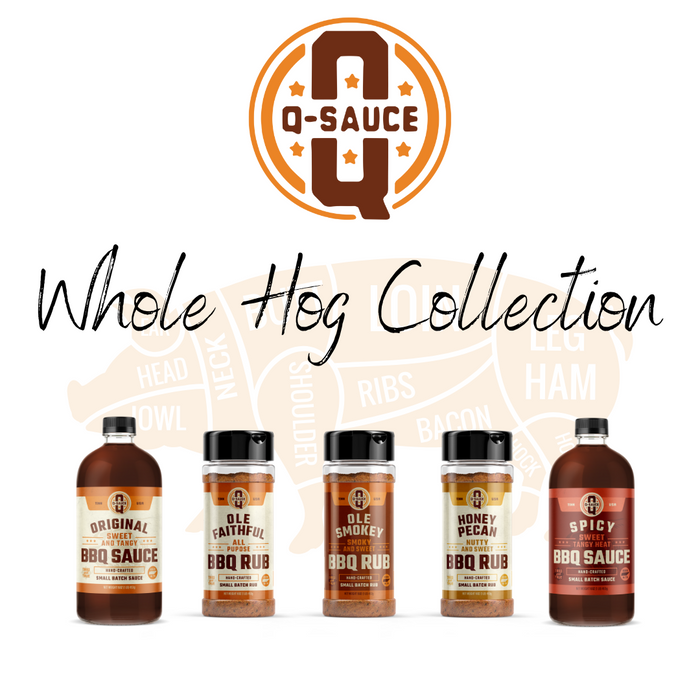 Whole Hog Collection with Original and Spicy sauces, The Clucker, Ole Smokey and Honey Pecan rubs