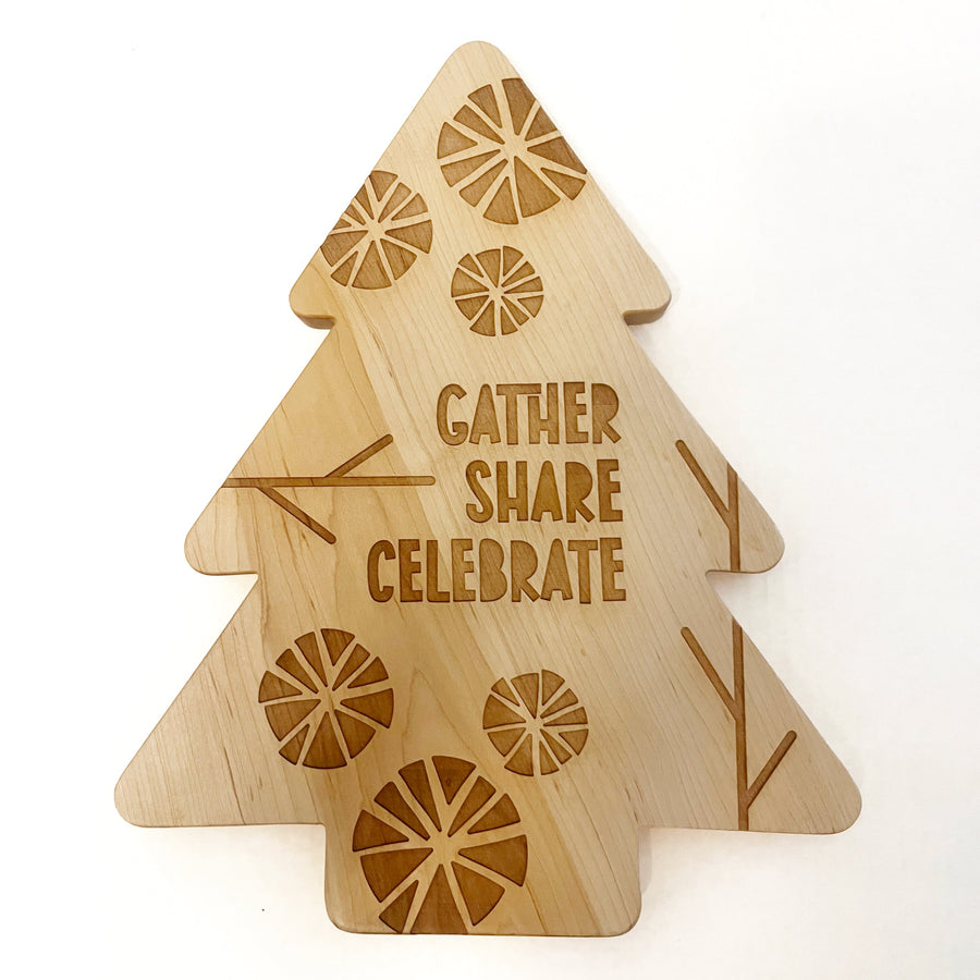Etched Christmas Tree Maple Wood Serving Board