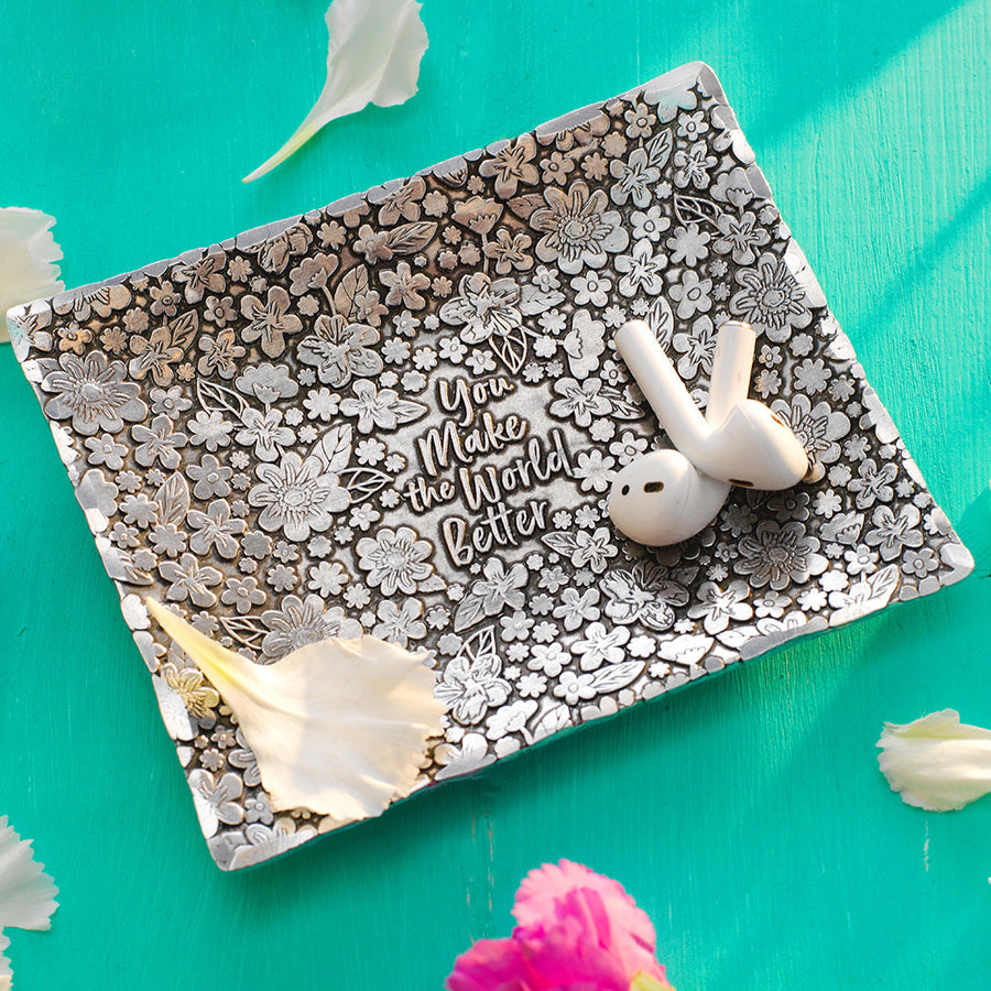Styled display featuring You Make the World Better Accessory Tray