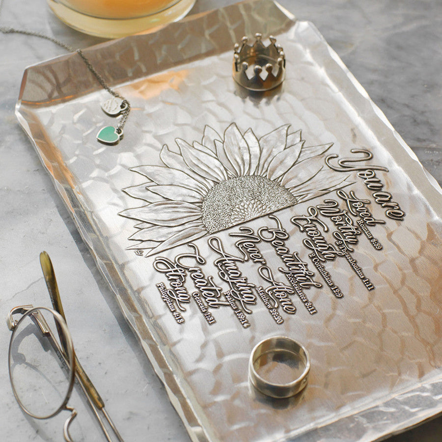 Styled display featuring You Are... Sunflower Butler Tray