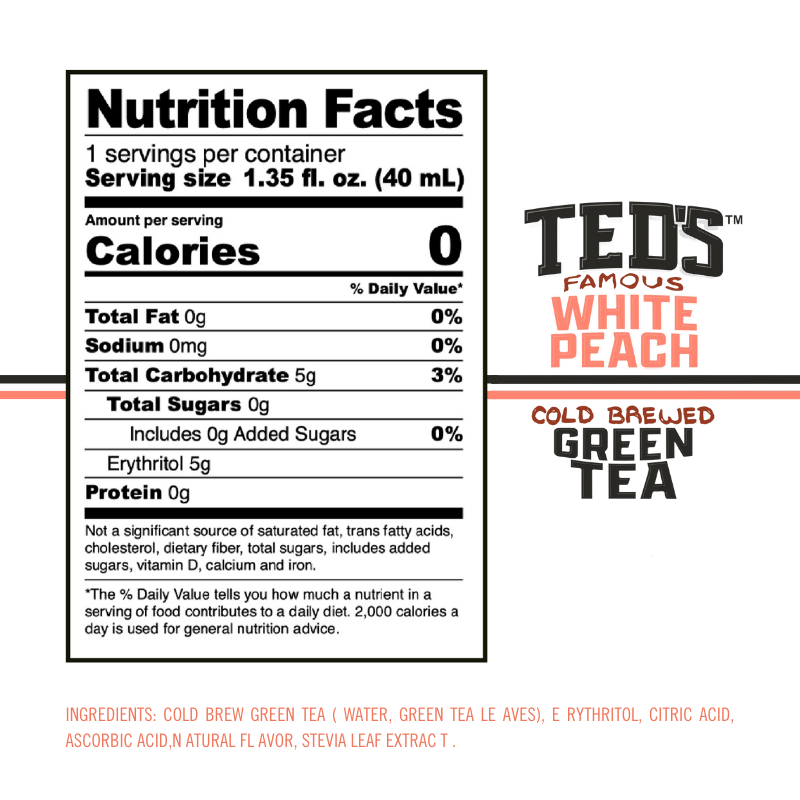 Ted’s White Peach tea nutrition and ingredients panel