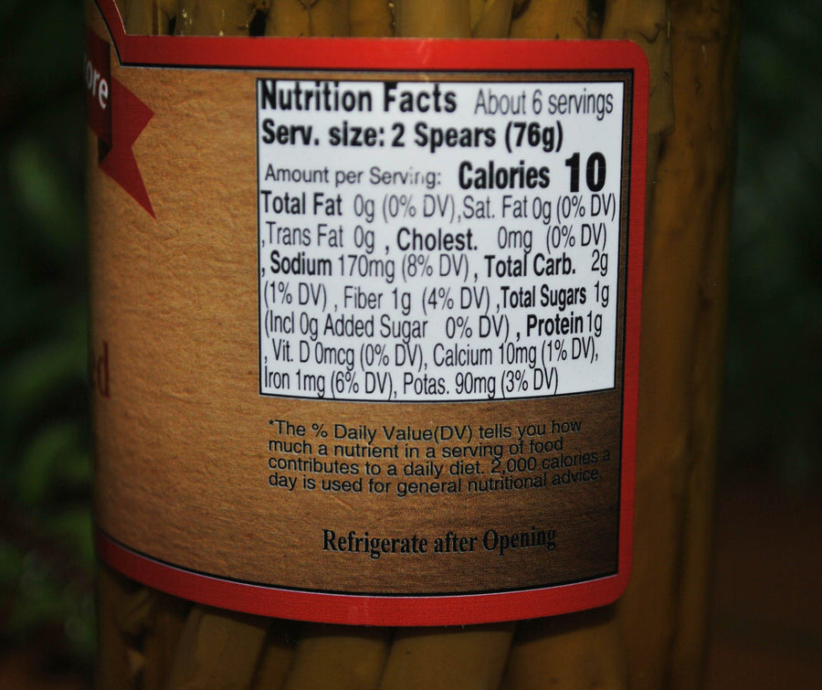 Nutrition facts label for Zesty Pickled Asparagus