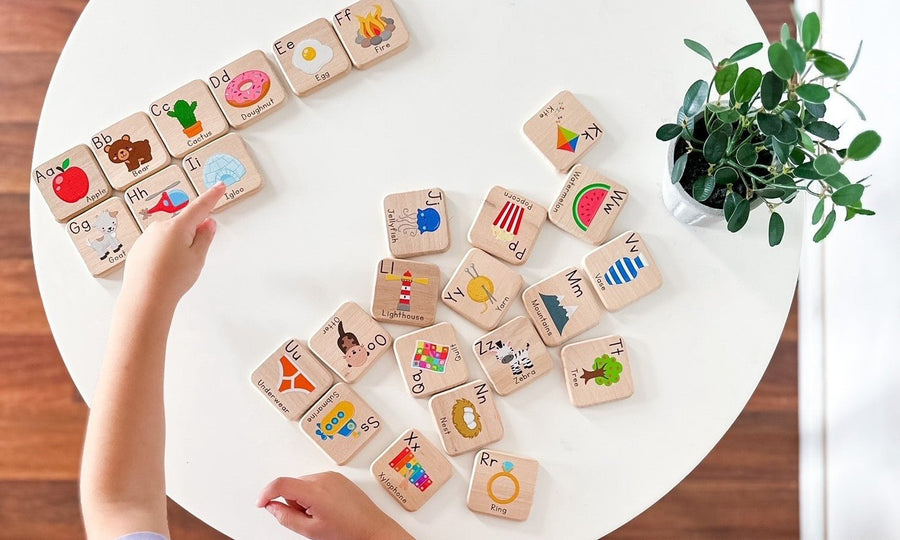 Wooden Alphabet Learning Tiles: 26-Piece ABC Set