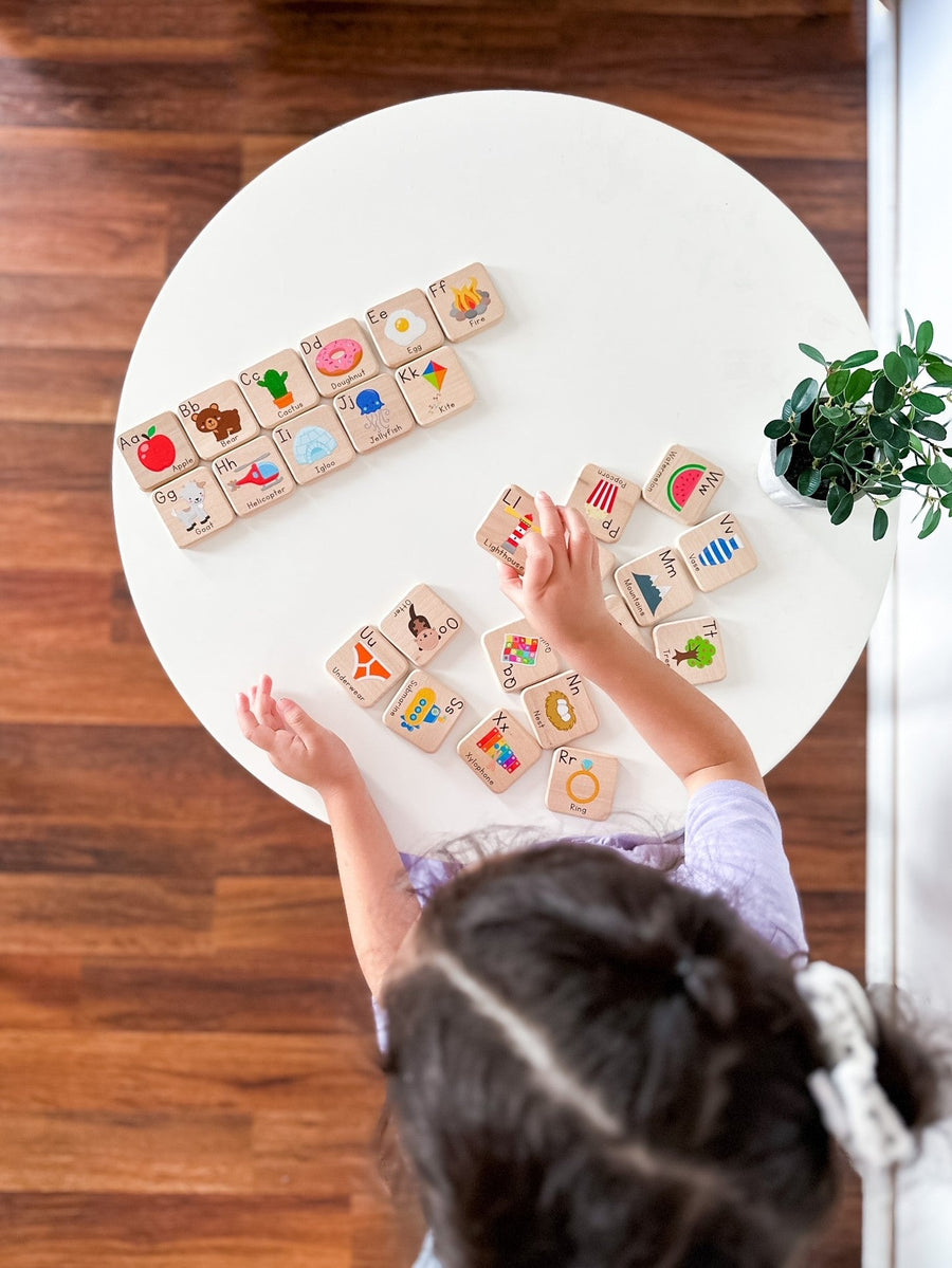 Wooden Alphabet Learning Tiles: 26-Piece ABC Set