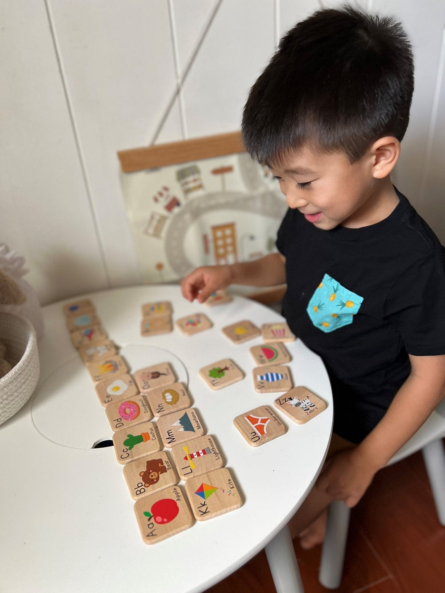Wooden Alphabet Learning Tiles: 26-Piece ABC Set