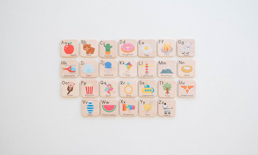 Wooden Alphabet Learning Tiles: 26-Piece ABC Set