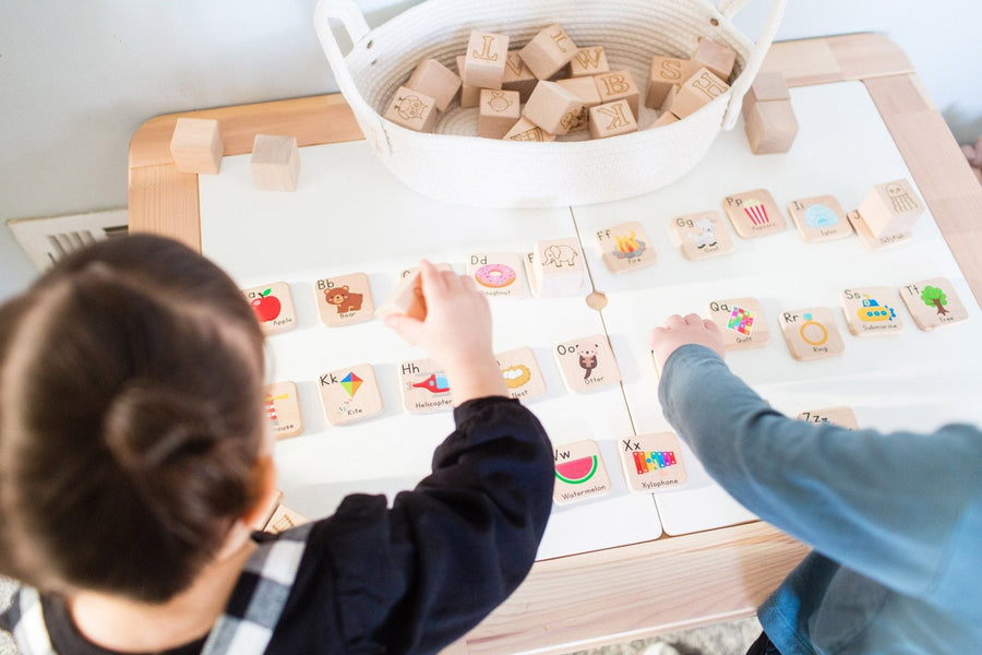 Wooden Alphabet Learning Tiles: 26-Piece ABC Set