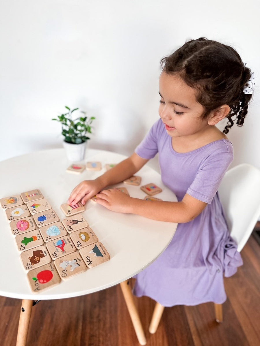 Wooden Alphabet Learning Tiles: 26-Piece ABC Set
