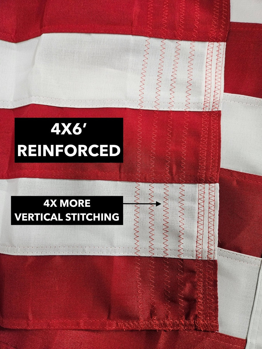 USA-made polyester American flag — reinforced flag construction option