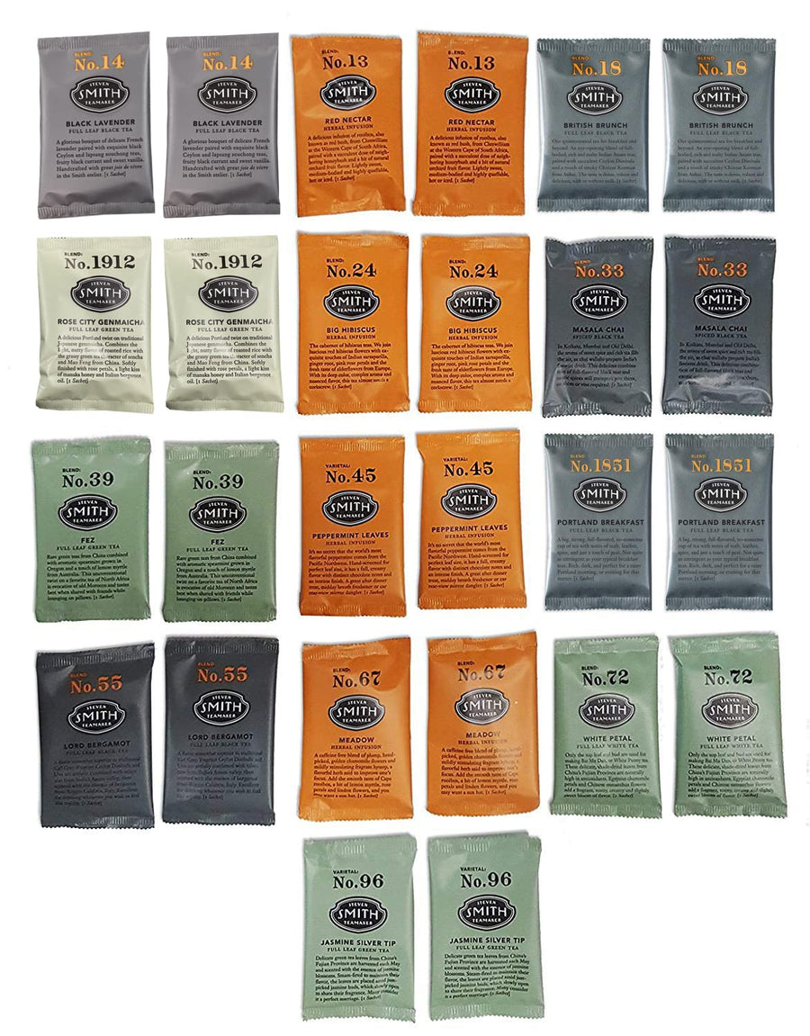 Steven Smith Tea Sampler: assorted individually wrapped tea sachets.