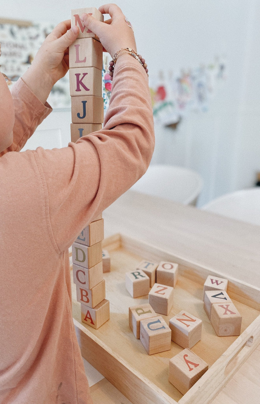 Boho Wooden Alphabet Blocks: Uppercase & Lowercase