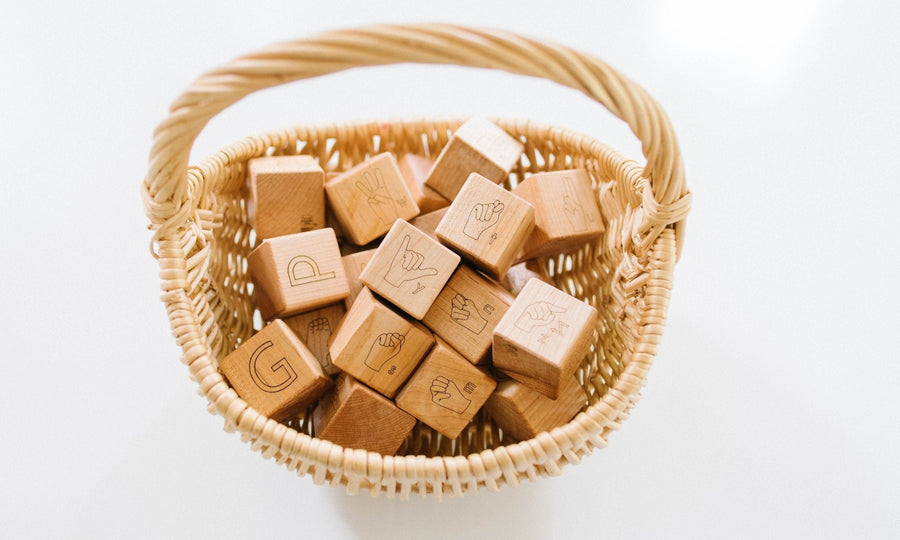 ASL Alphabet Blocks: 26 Engraved Maple Blocks