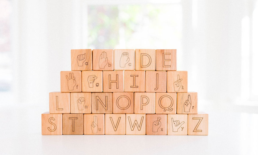 ASL Alphabet Blocks: 26 Engraved Maple Blocks