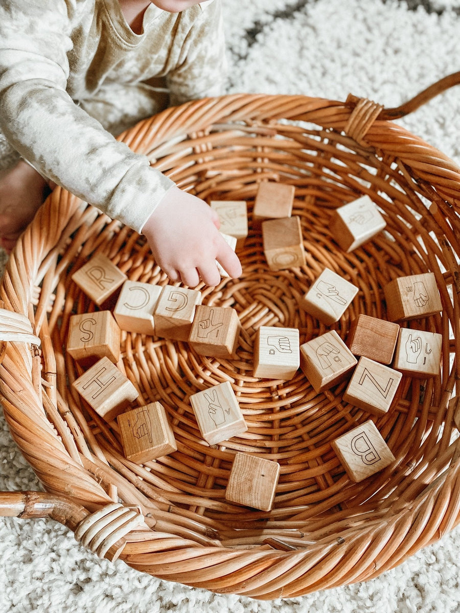 ASL Alphabet Blocks: 26 Engraved Maple Blocks