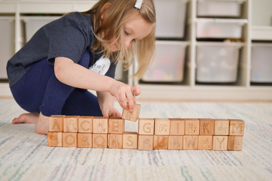 ASL Alphabet Blocks: 26 Engraved Maple Blocks