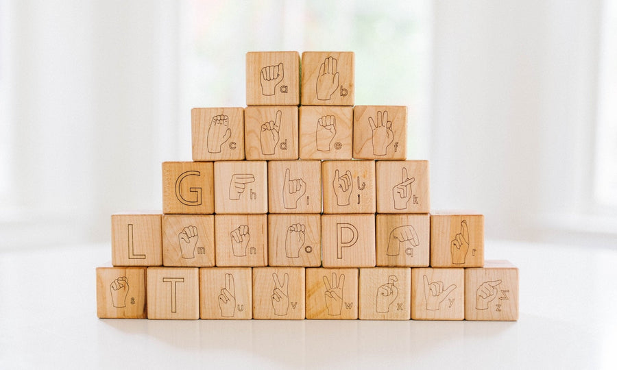 ASL Alphabet Blocks: 26 Engraved Maple Blocks