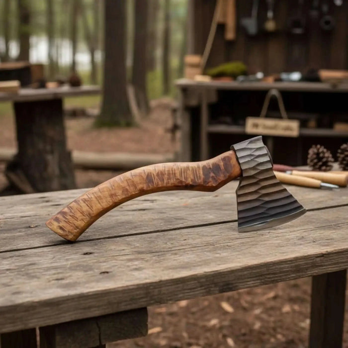 Hand-finished Workshop Axe with Chisel-textured Steel Head and Premium Hardwood Shaft