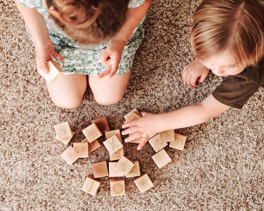 ASL Alphabet Blocks: 26 Engraved Maple Blocks