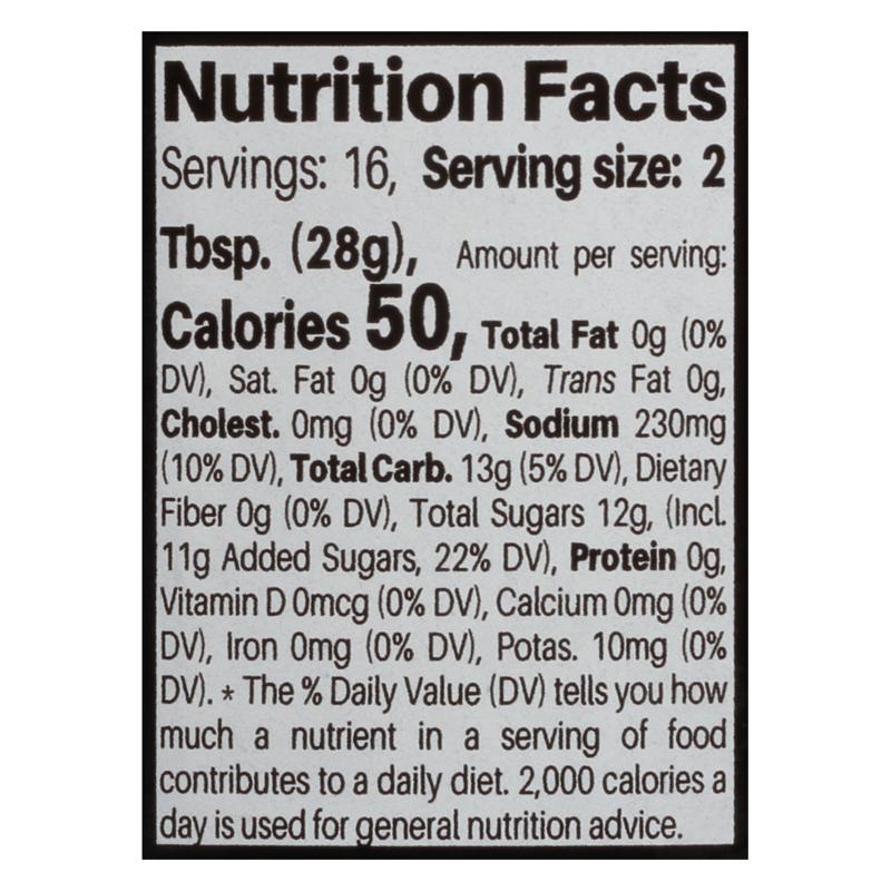 Nutrition facts label for Candied Jalapeño BBQ Sauce