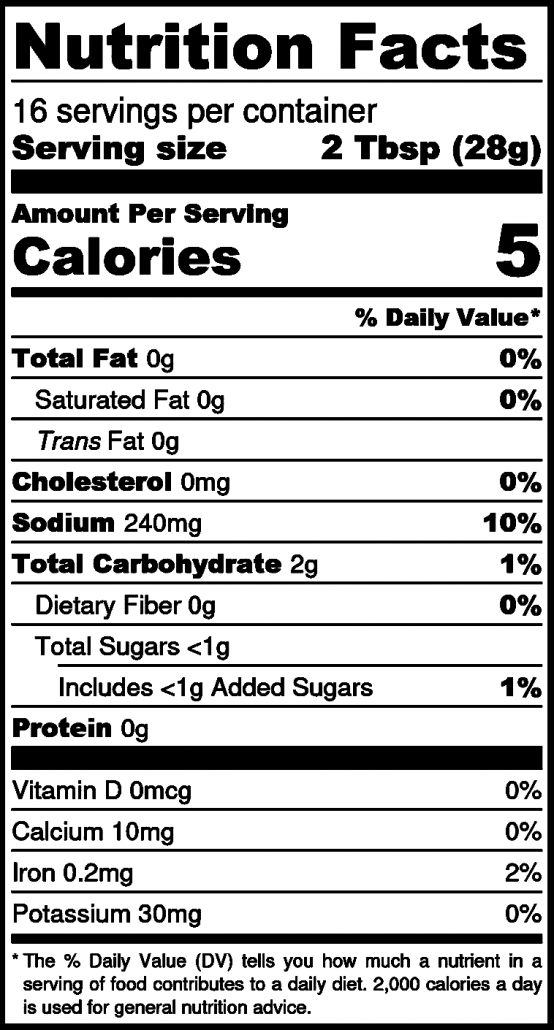 Nutrition facts label for Bacon Bavarian Sauerkraut