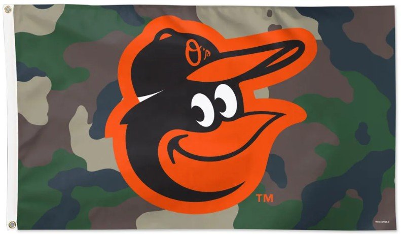 Baltimore Orioles 3x5 camouflage MLB flag with team logo