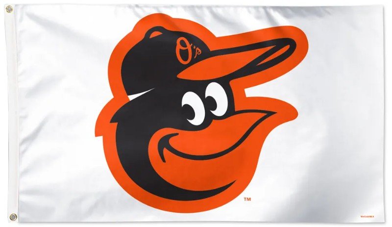 Baltimore Orioles 3x5 white flag with team logo