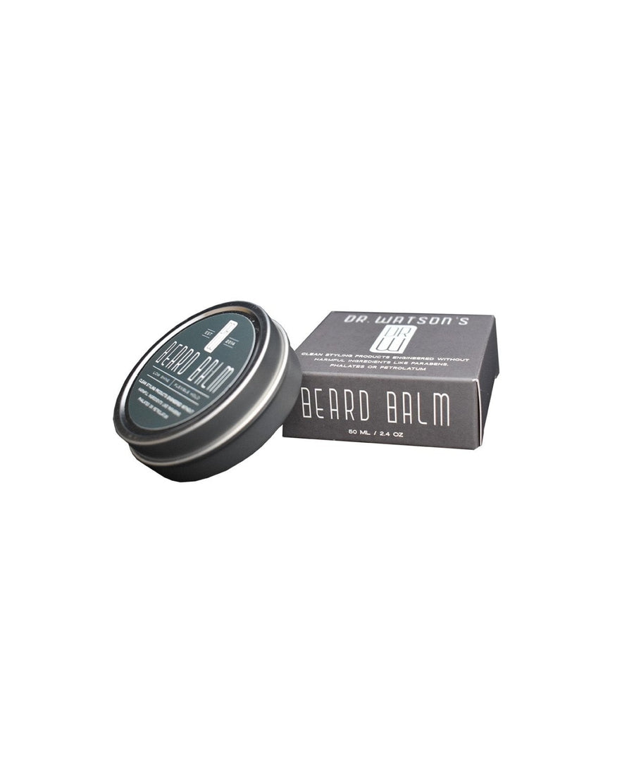 Dr. Watson's beard balm jar with black carton