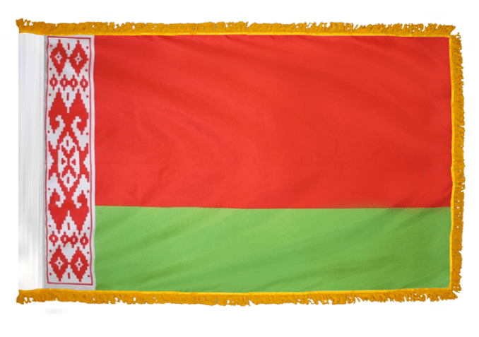Belarus nylon flag product image with red green design and ornamental hoist