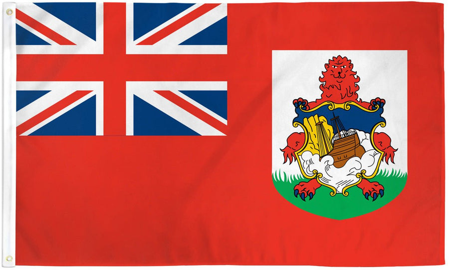 Bermuda flag made in USA with red field Union Jack and Bermuda coat of arms