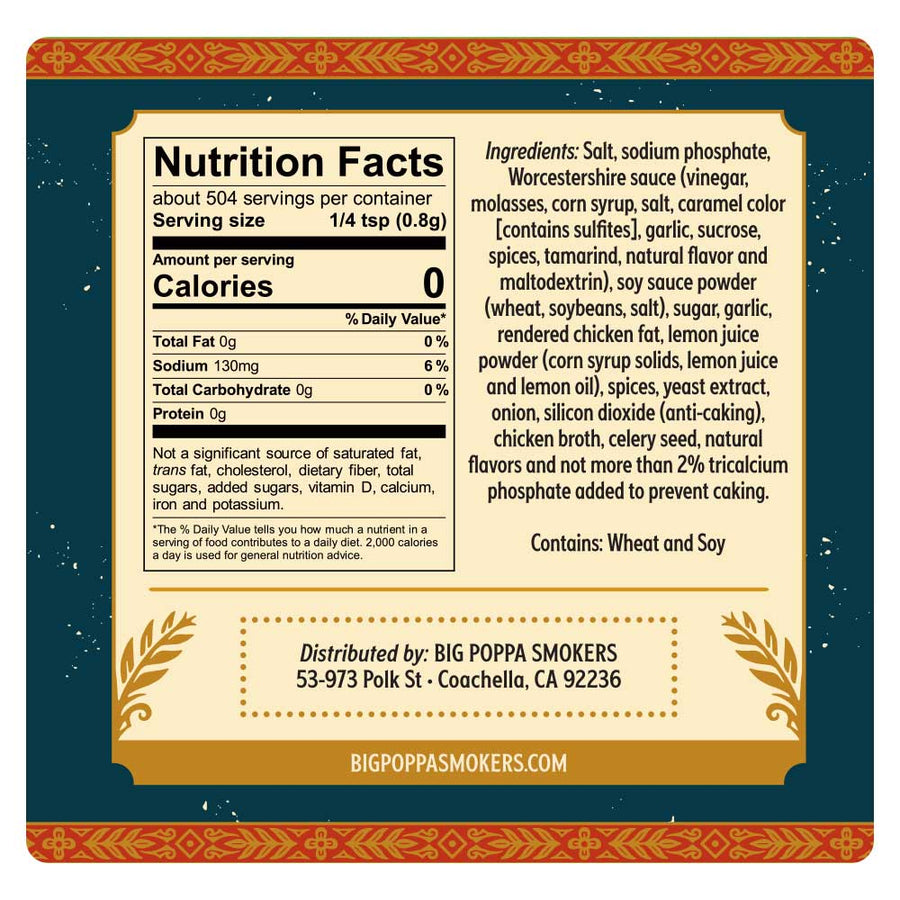 Chicken Prod Chicken Injection Mix: Nutrition Facts and ingredient label declaring wheat and soy