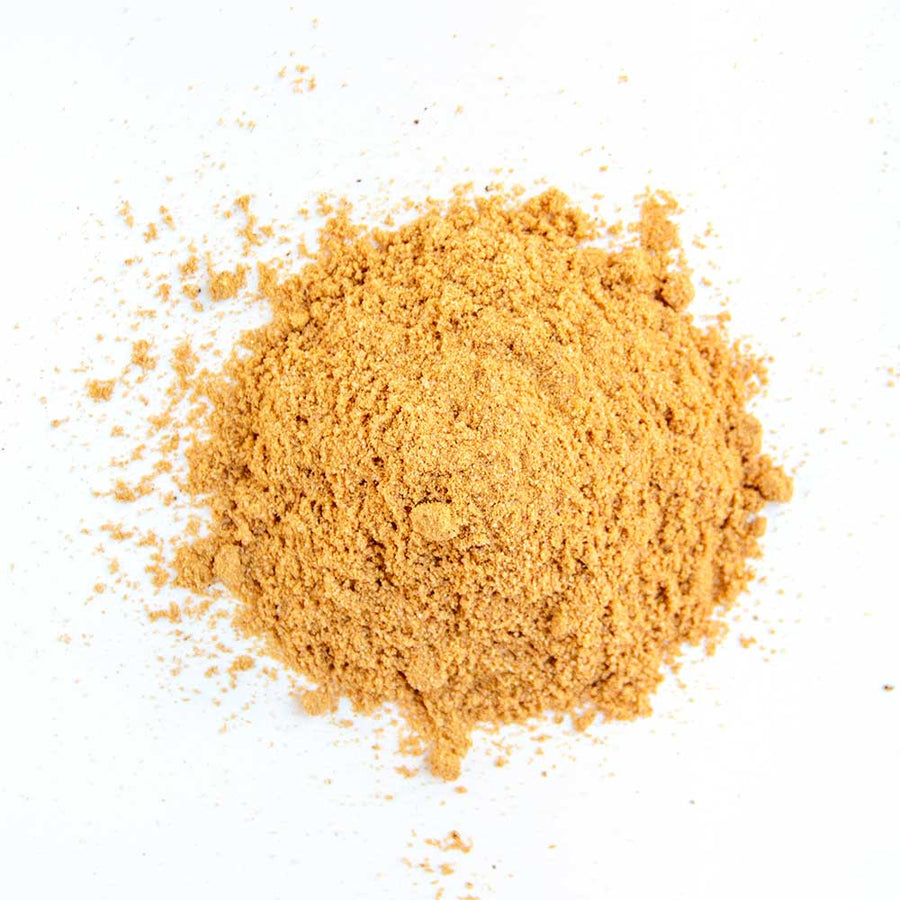 Chicken Prod Chicken Injection Mix: Fine golden chicken injection powder on a white background