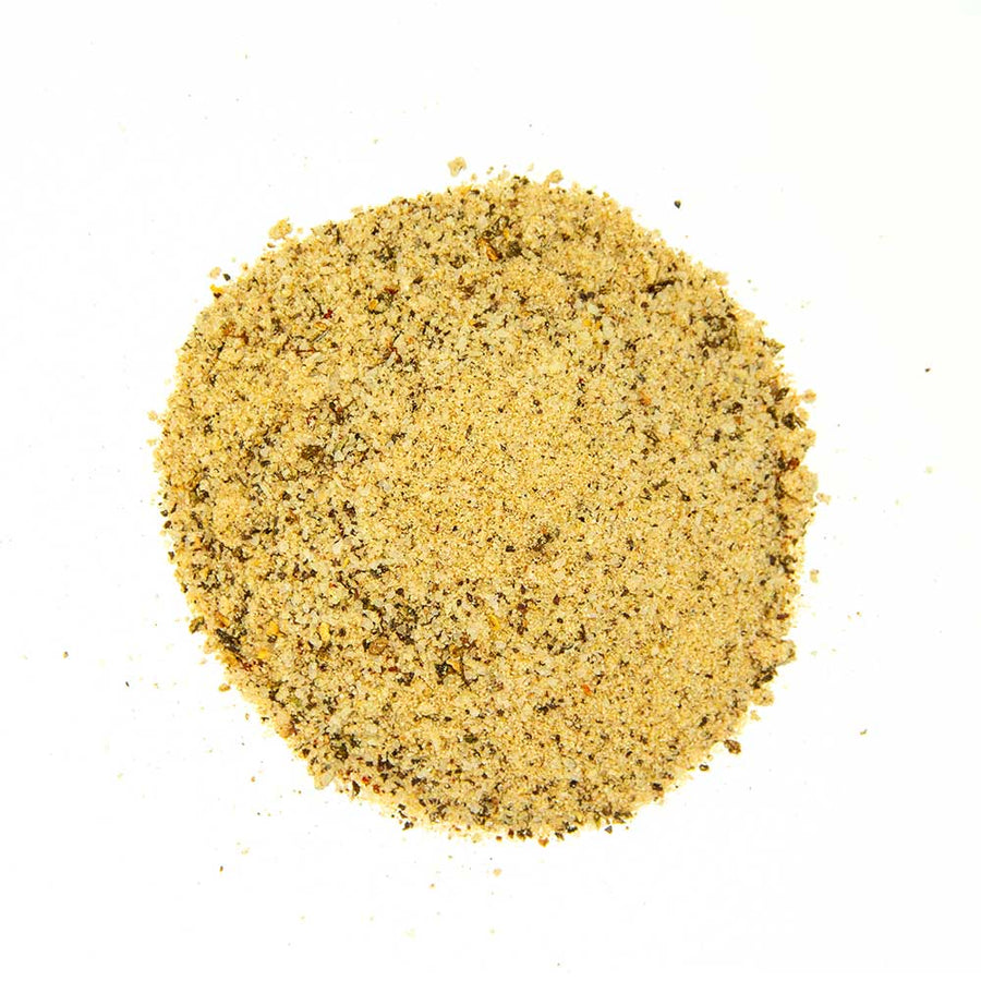 Jallelujah Jalapeño Bacon BBQ Seasoning: Yellow-gold bacon-flavored seasoning blend on a white background