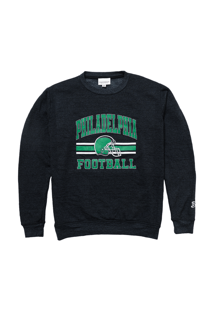 Philadelphia Football Crewneck: black crewneck with Philadelphia football chest graphic.