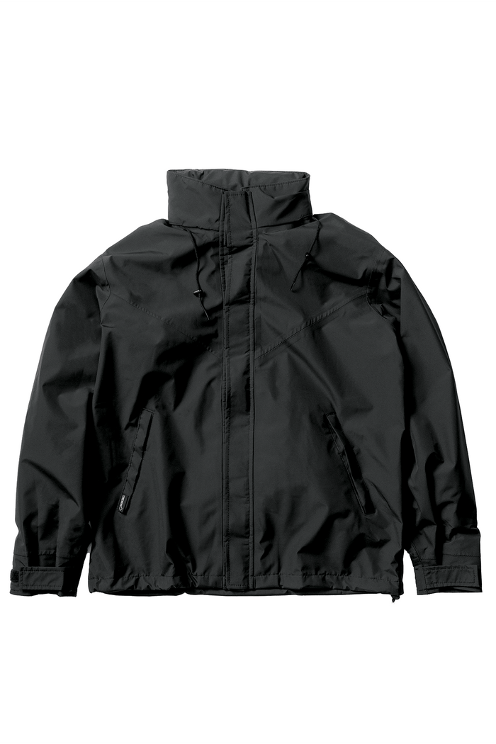 Blitz Waterproof Rain Jacket: black rain jacket, front view.