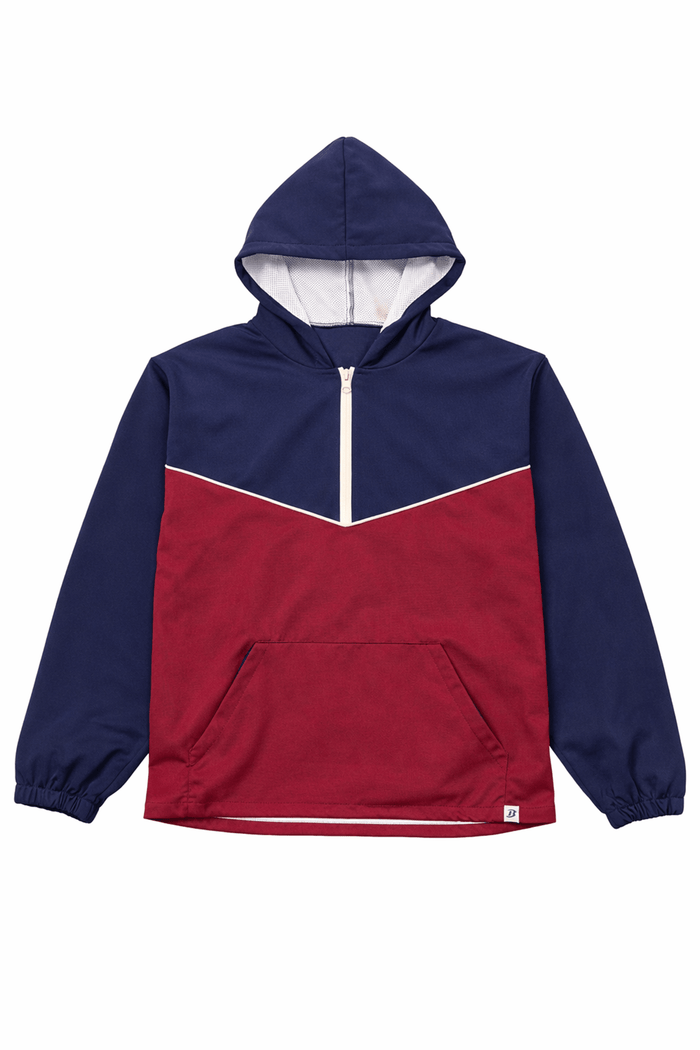 Men’s Alliance EcoTrek Pullover: navy and red pullover, front view.
