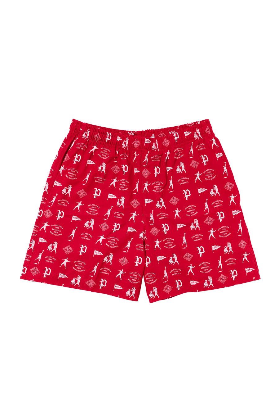 Men’s Baseball Journey Shorts 2.0: red baseball-print shorts, front view.