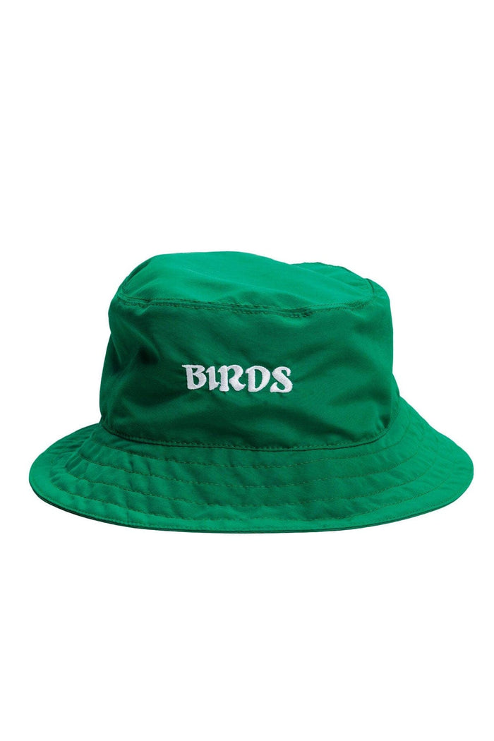 Birds Supplex Bucket Hat: green Birds bucket hat, front view.