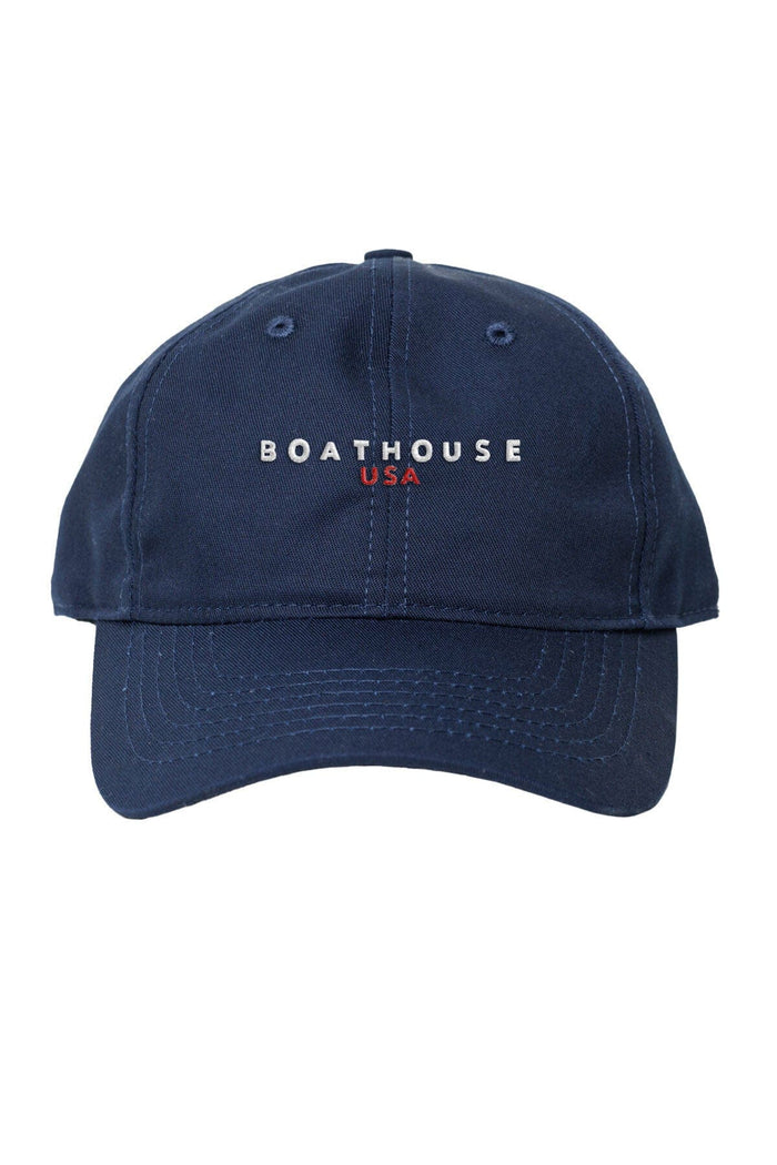 USA Cotton Twill Baseball Cap: navy USA cap, front view.