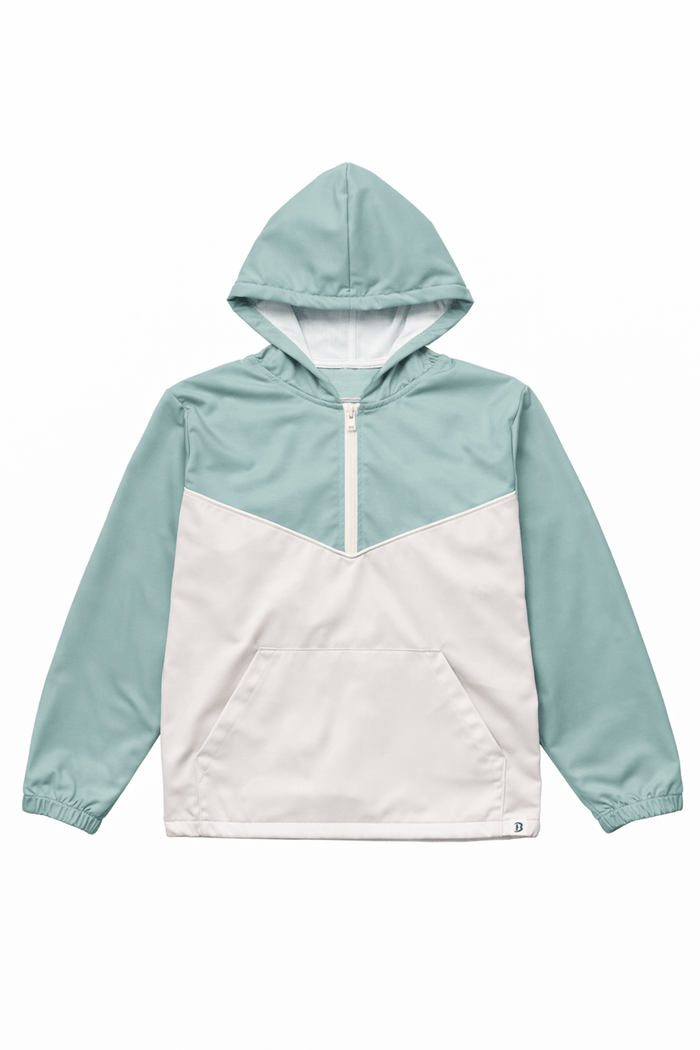 Women’s Alliance EcoTrek Pullover: sage and cream pullover, front view.