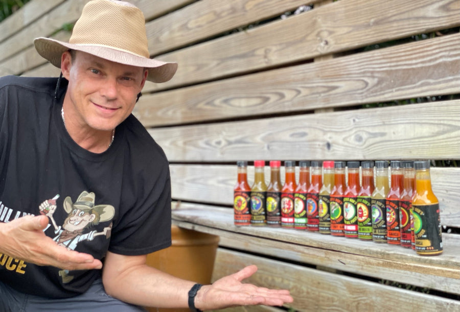 Tennessee Bob with the hot sauce collection