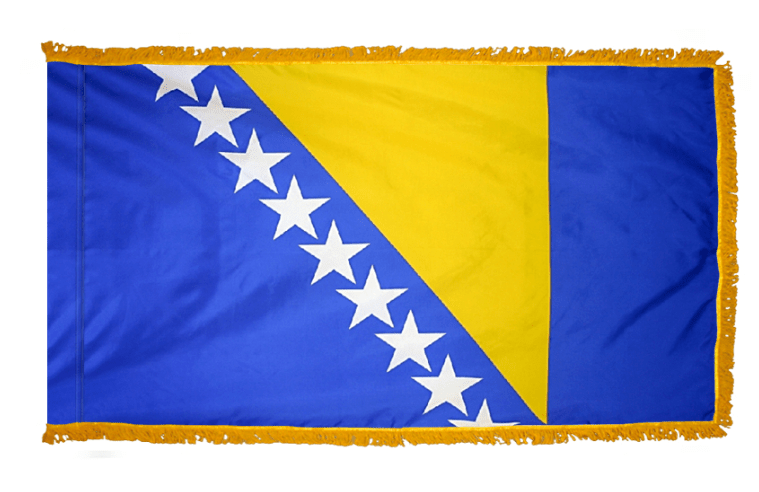 Bosnia and Herzegovina nylon flag product image with yellow triangle and diagonal white stars