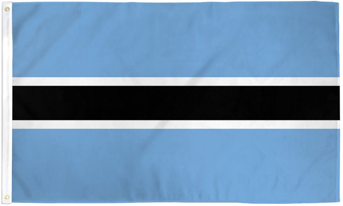 Botswana flag made in USA with light blue field and black stripe bordered in white