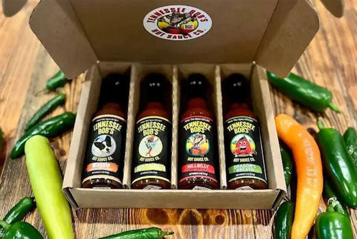 Four-bottle Tennessee Bob hot sauce assortment